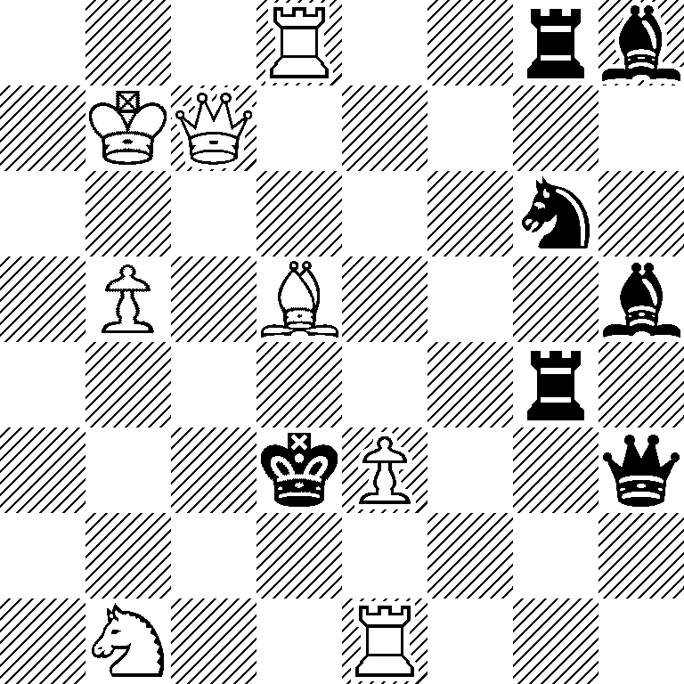 3R2rb/1KQ5/6n1/1P1B3b/6r1/3kP2q/8/1N2R3