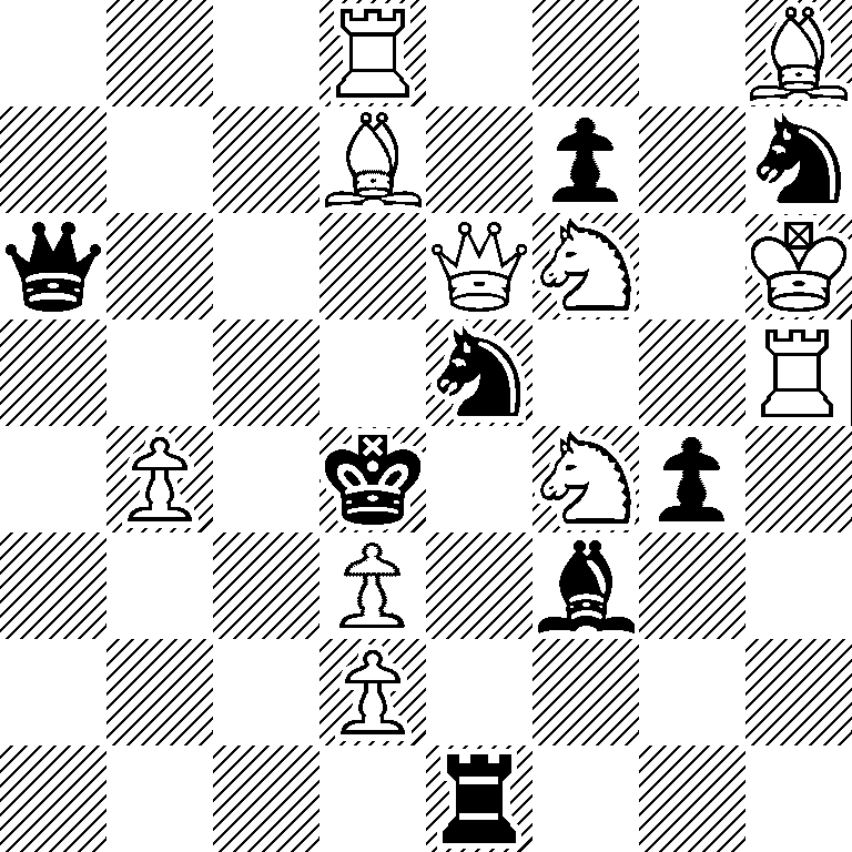 3R3B/3B1p1n/q3QN1K/4n2R/1P1k1Np1/3P1b2/3P4/4r3