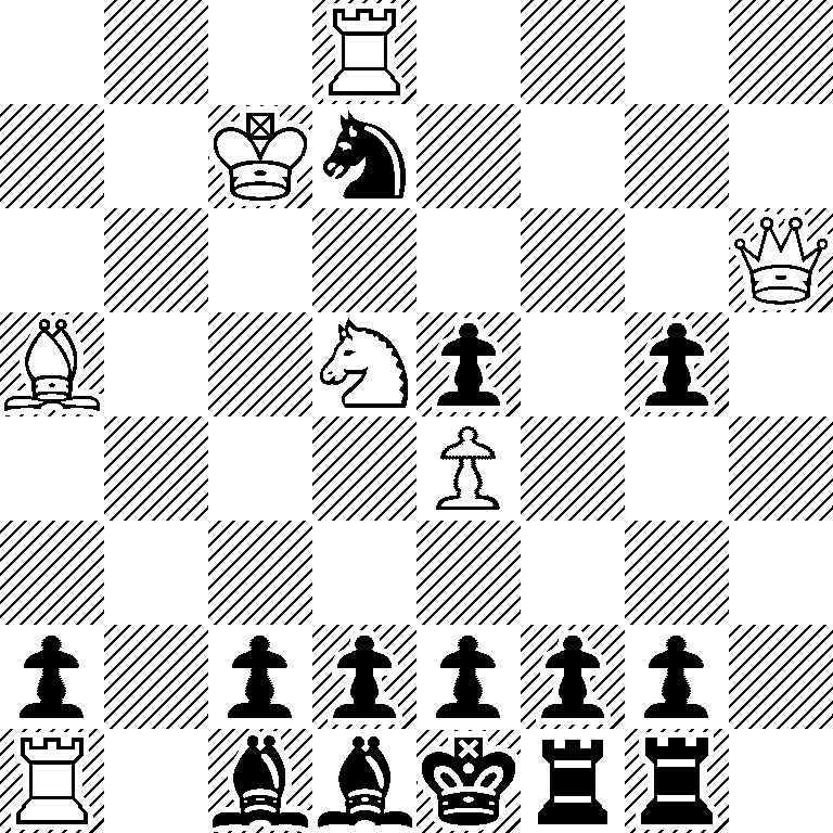 3R4/2Kn4/7Q/B2Np1p1/4P3/8/p1ppppp1/R1bbkrr1