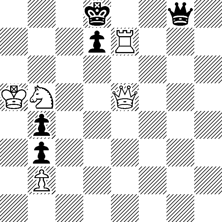 3k2q1/3pR3/8/KN2Q3/1p6/1p6/1P6/8