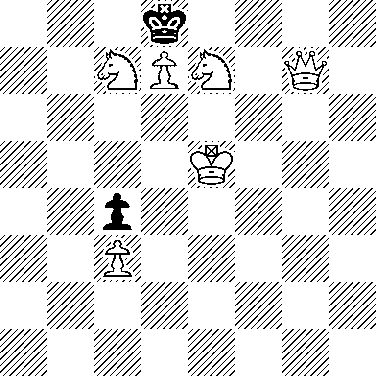 3k4/2NPN1Q1/8/4K3/2p5/2P5/8/8