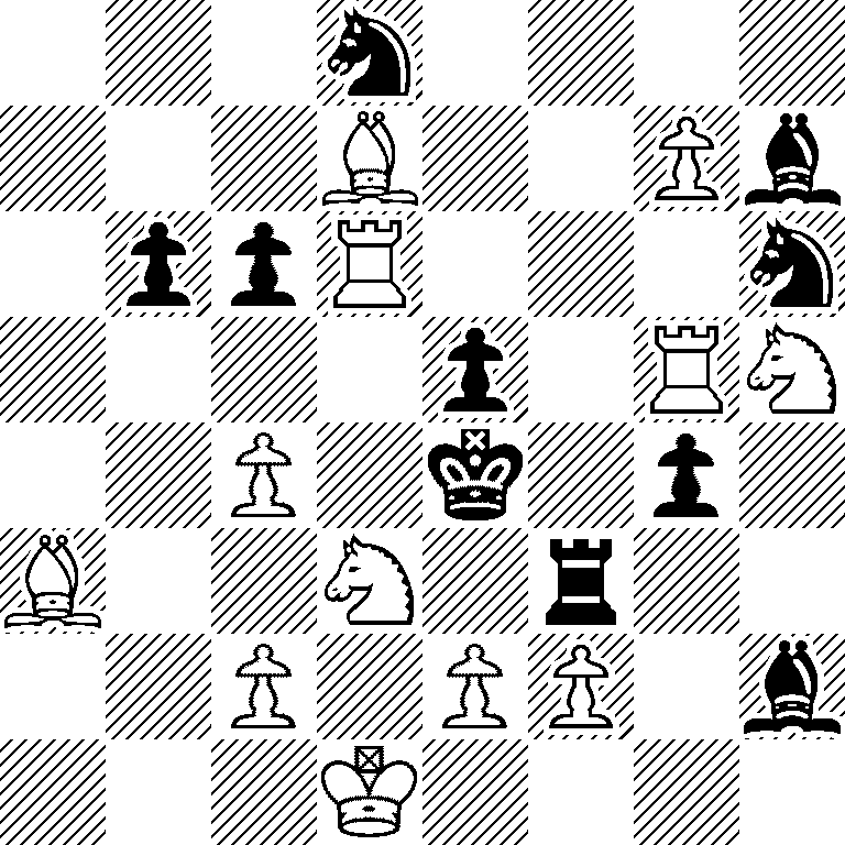 3n4/3B2Pb/1ppR3n/4p1RN/2P1k1p1/B2N1r2/2P1PP1b/3K4