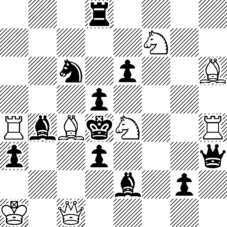 3r4/5N2/2n1p2B/3p4/RbBkN2R/p2p3q/4b1p1/K1Q5