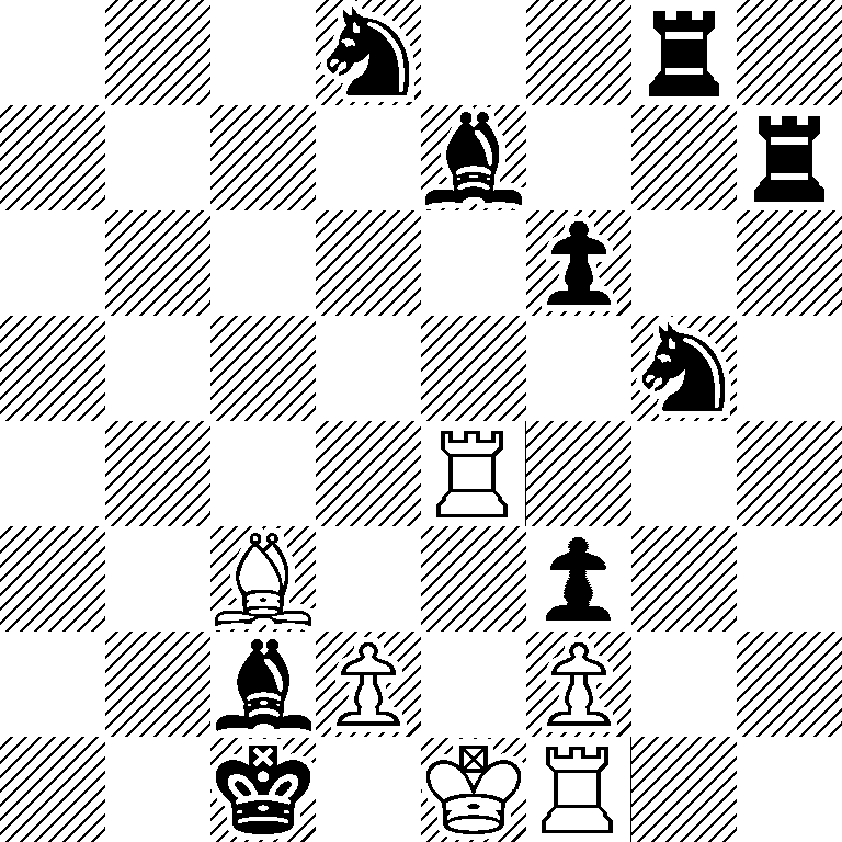 3s2r1/4b2r/5p2/6s1/4R3/2B2p2/2bP1P2/2k1KR2