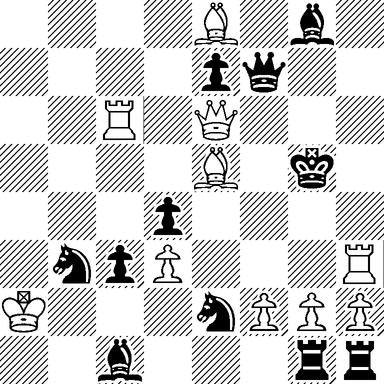 4B1b1/4pq2/2R1Q3/4B1k1/3p4/1npP3R/K3nPPP/2b3rr