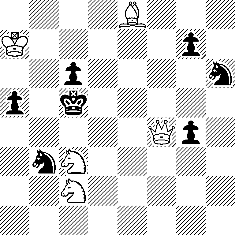 4B3/K5p1/2p4n/p1k5/5Qp1/1nN5/2N5/8