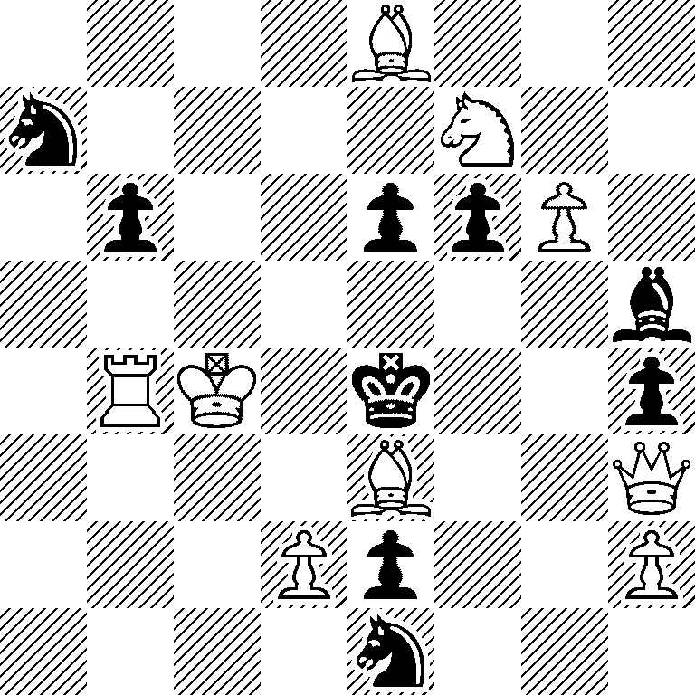 4B3/n4N2/1p2ppP1/7b/1RK1k2p/4B2Q/3Pp2P/4n3