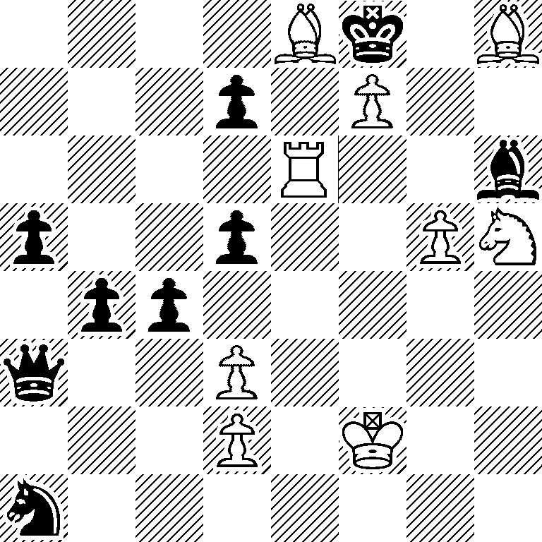 4Bk1B/3p1P2/4R2b/p2p2PN/1pp5/q2P4/3P1K2/n7