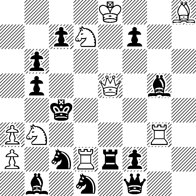 4K2B/2pN1p2/1p6/1p2Q1b1/2k5/PN4R1/P1nRrp2/1b1n1q2