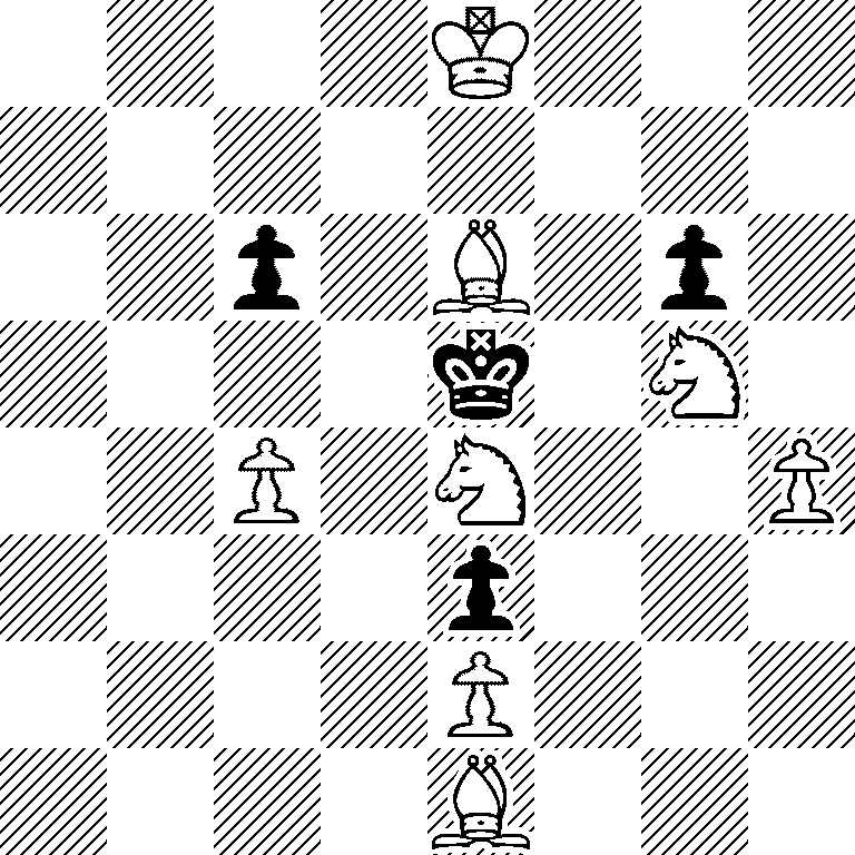 4K3/8/2p1B1p1/4k1N1/2P1N2P/4p3/4P3/4B3