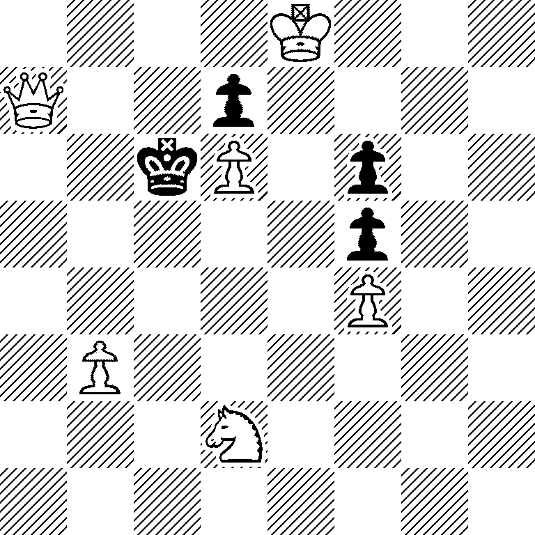 4K3/Q2p4/2kP1p2/5p2/5P2/1P6/3N4/8