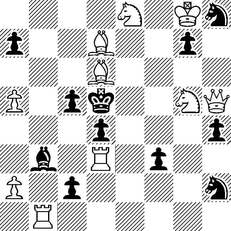 4N1Kn/p2B2p1/3B4/P1pk2NQ/3p3p/1b1R1p2/P1p4n/1R6