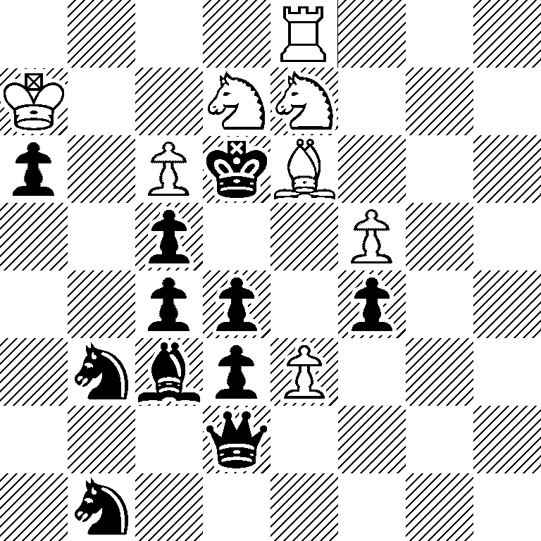 4R3/K2NN3/p1PkB3/2p2P2/2pp1p2/1nbpP3/3q4/1n6
