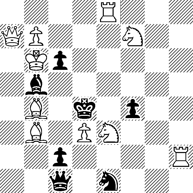 4R3/QP3N2/1Kp5/1b6/1B1k1p2/1B1PN3/2p4R/2q1n3