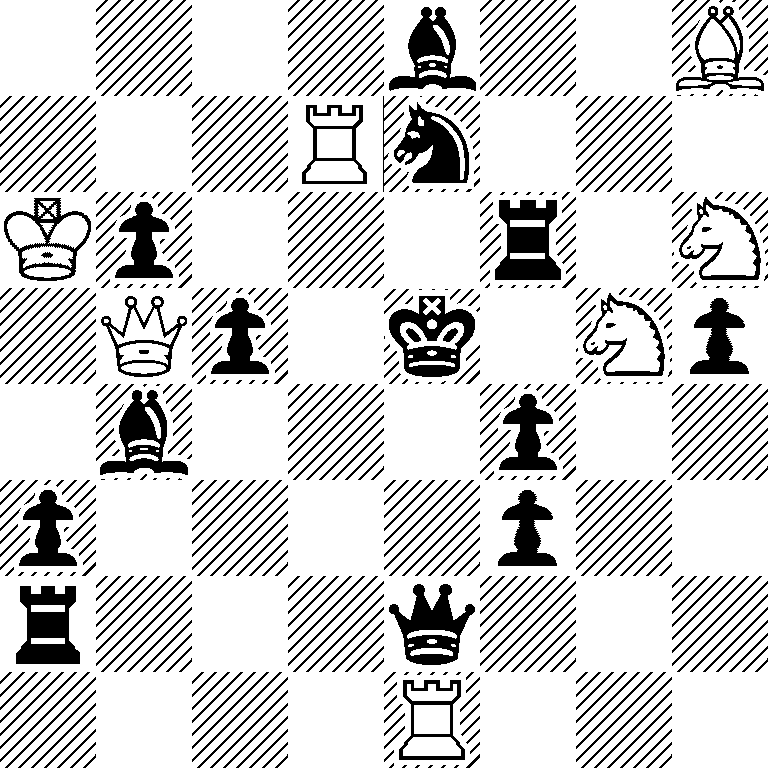4b2B/3Rn3/Kp3r1N/1Qp1k1Np/1b3p2/p4p2/r3q3/4R3