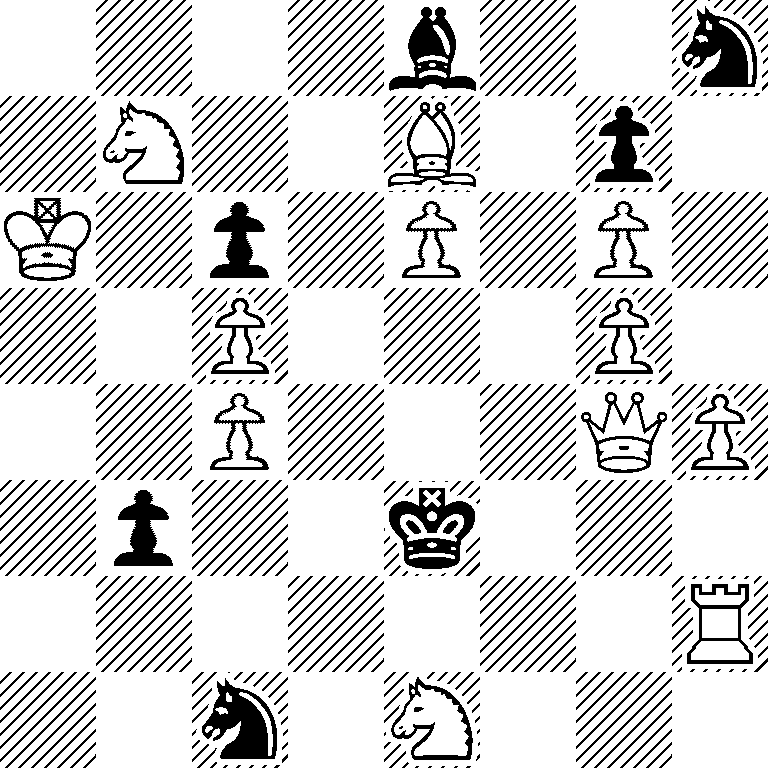 4b2n/1N2B1p1/K1p1P1P1/2P3P1/2P3QP/1p2k3/7R/2n1N3