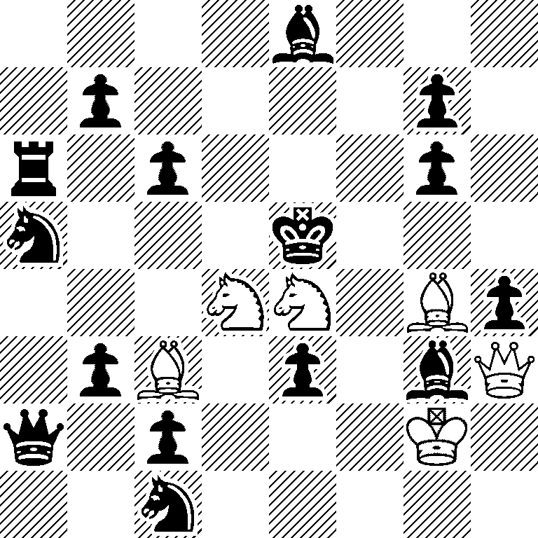 4b3/1p4p1/r1p3p1/n3k3/3NN1Bp/1pB1p1bQ/q1p3K1/2n5