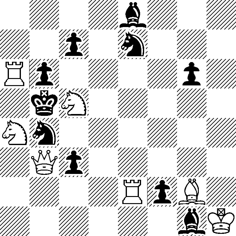 4b3/2p1n3/Rp4p1/1kN5/Nn6/1Qp5/4RpB1/6bK