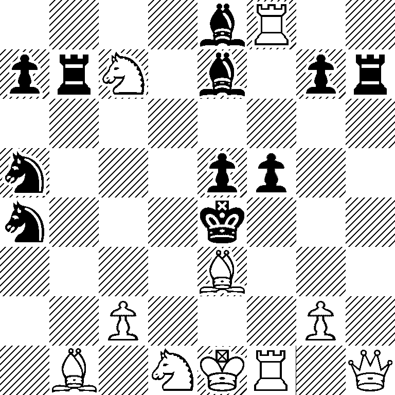 4bR2/prN1b1pr/8/n3pp2/n3k3/4B3/2P3P1/1B1NKR1Q