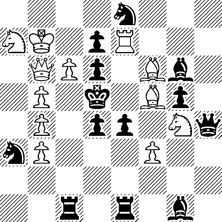 4n3/NK1pR3/1QPp1Bb1/1P1k1Bp1/1P1pp1Nq/nP3P2/8/2r1r1b1