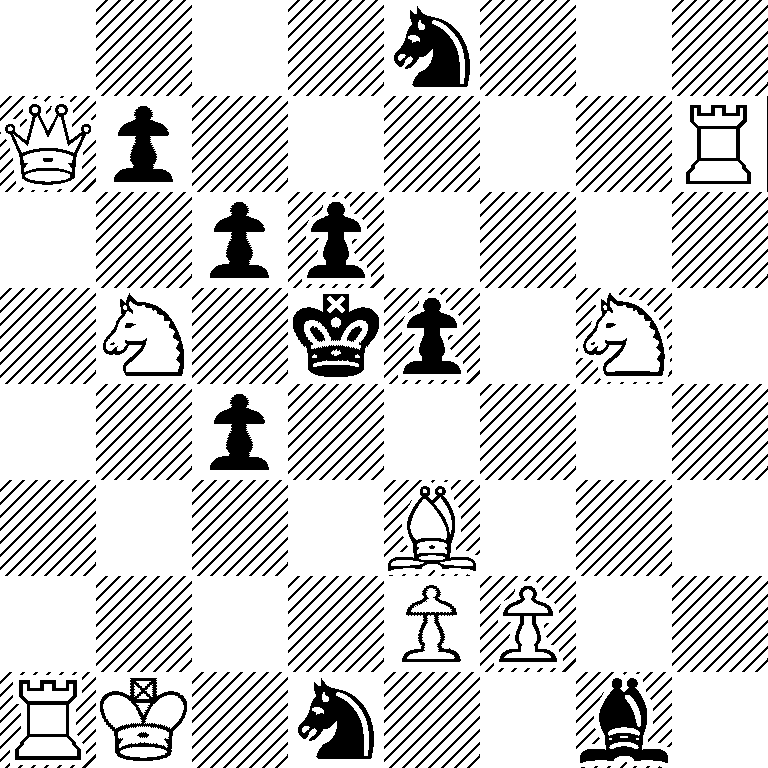 4n3/Qp5R/2pp4/1N1kp1N1/2p5/4B3/4PP2/RK1n2b1