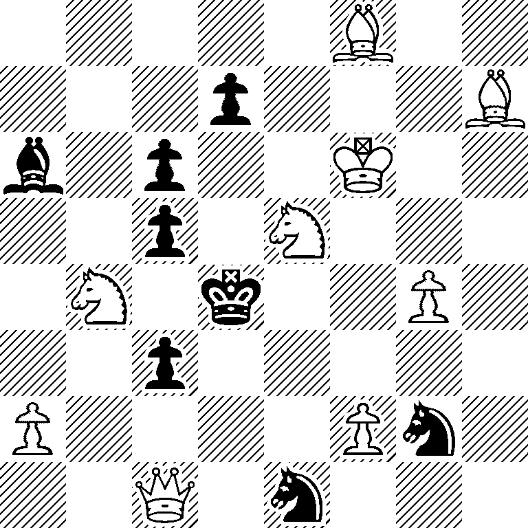 5B2/3p3B/b1p2K2/2p1N3/1N1k2P1/2p5/P4Pn1/2Q1n3
