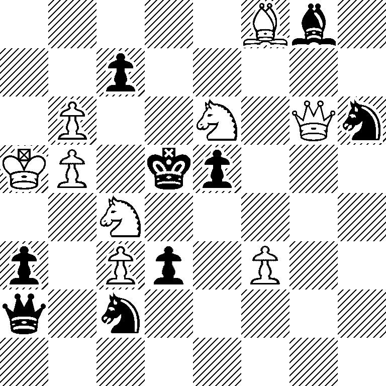 5Bb1/2p5/1P2N1Qn/KP1kp3/2N5/p1Pp1P2/q1n5/8