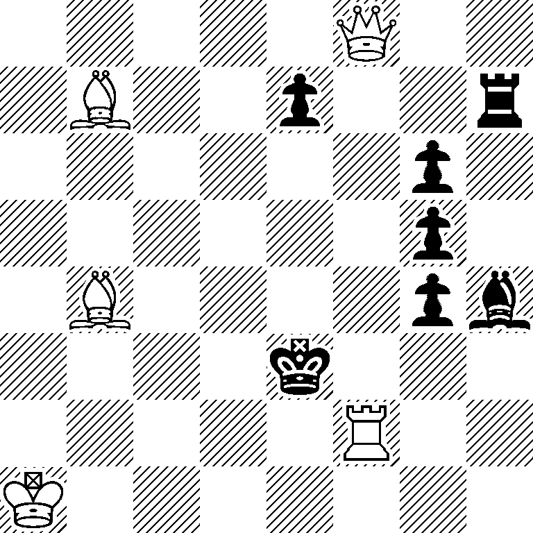 5Q2/1B2p2r/6p1/6p1/1B4pb/4k3/5R2/K7