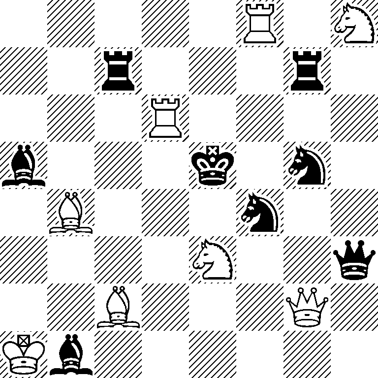 5R1N/2r3r1/3R4/b3k1n1/1B3n2/4N2q/2B3Q1/Kb6