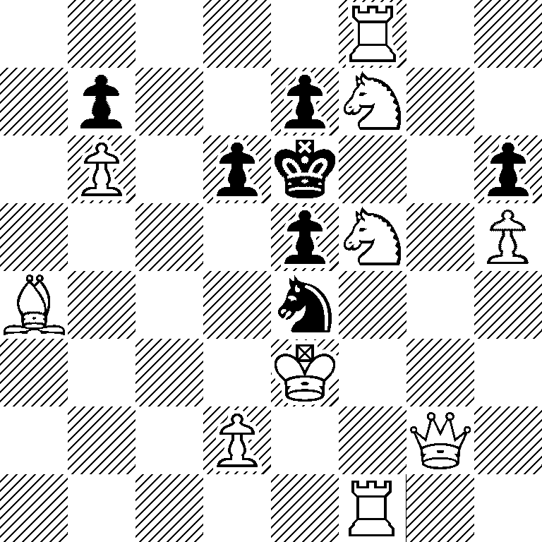5R2/1p2pN2/1P1pk2p/4pN1P/B3n3/4K3/3P2Q1/5R2
