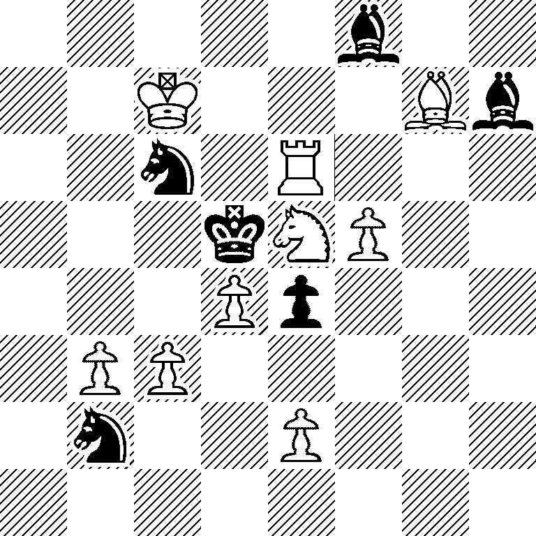 5b2/2K3Bb/2n1R3/3kNP2/3Pp3/1PP5/1n2P3/8