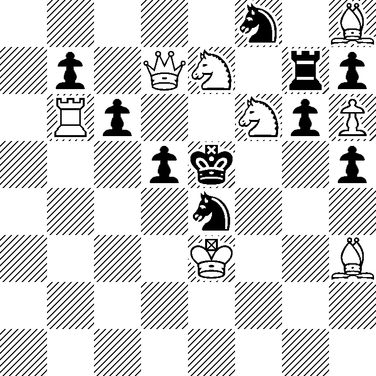 5n1B/1p1QN1rp/1Rp2NpP/3pk2p/4n3/4K2B/8/8