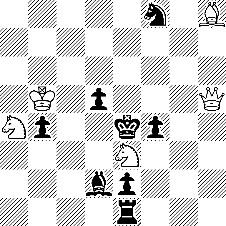 5n1B/8/8/1K1p3Q/Np2kp2/4N3/3bp3/4r3