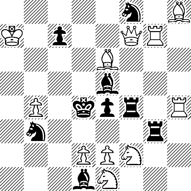 5n1B/K1p2QR1/4B3/4b3/1P1kpr1R/1n4r1/3PPN2/3bN3