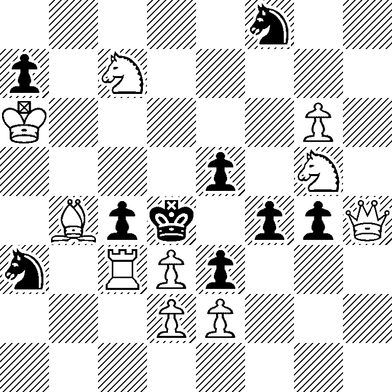 5n2/p1N5/K5P1/4p1N1/1Bpk1ppQ/n1RPp3/3PP3/8