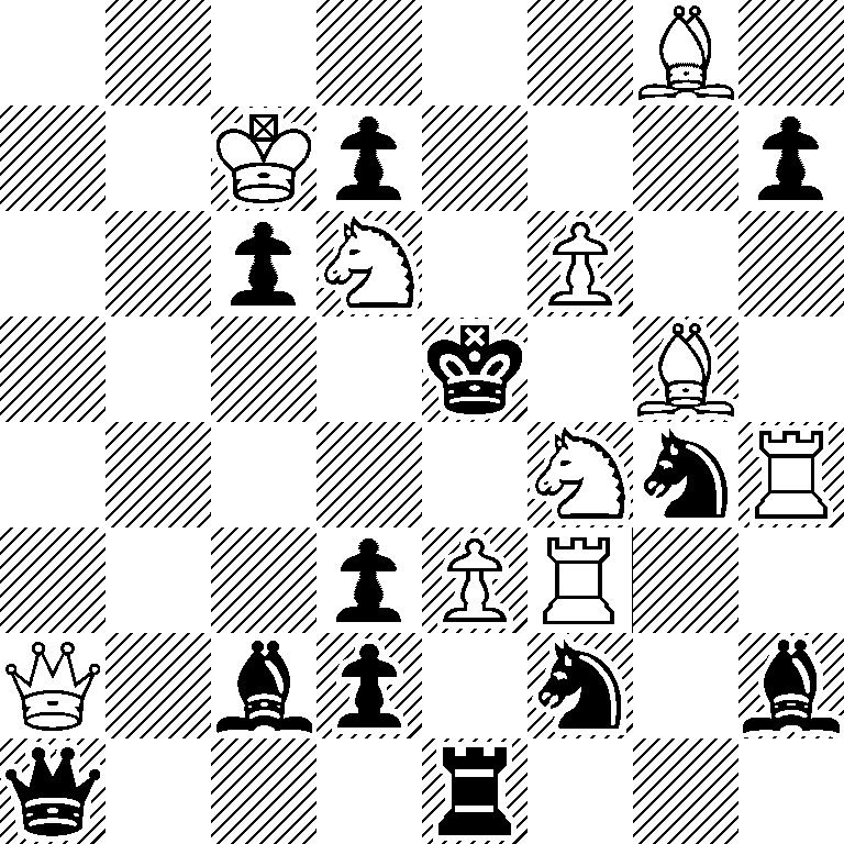 6B1/2Kp3p/2pN1P2/4k1B1/5NnR/3pPR2/Q1bp1n1b/q3r3