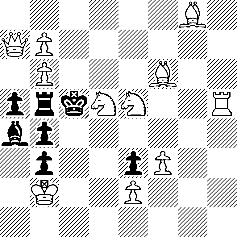 6B1/QP6/1P3B2/prkNN2R/bp6/1p2pP2/1K2P3/8