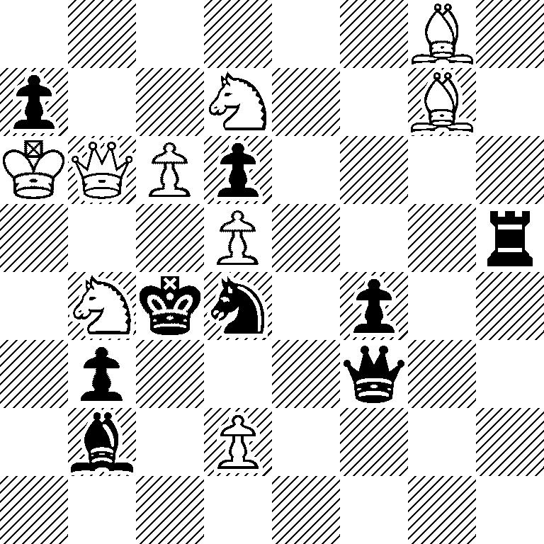 6B1/p2N2B1/KQPp4/3P3r/1Nkn1p2/1p3q2/1b1P4/8