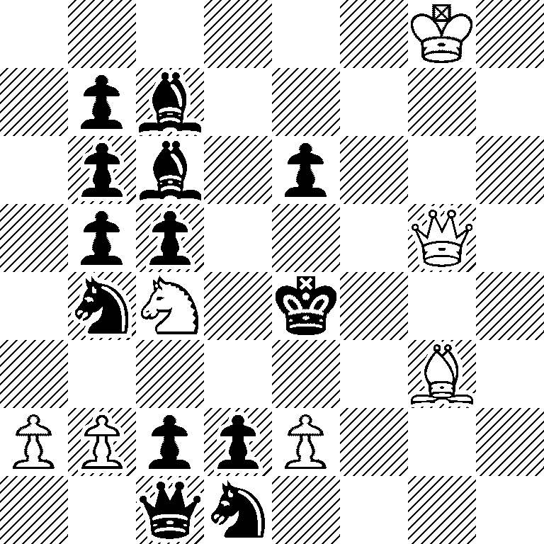 6K1/1pb5/1pb1p3/1pp3Q1/1nN1k3/6B1/PPppP3/2qn4