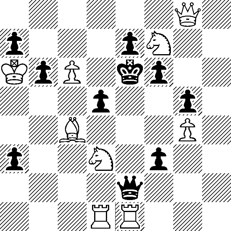 6Q1/p3pN2/KpP1kp2/3p2p1/2B3P1/p2N1p2/4q3/3RR3