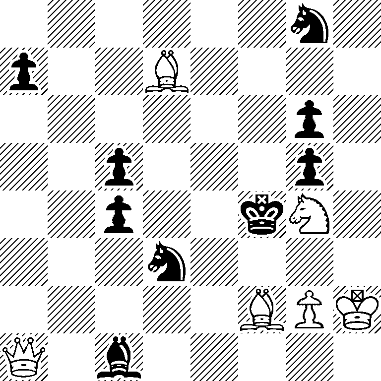 6n1/p2B4/6p1/2p3p1/2p2kN1/3n4/5BPK/Q1b5