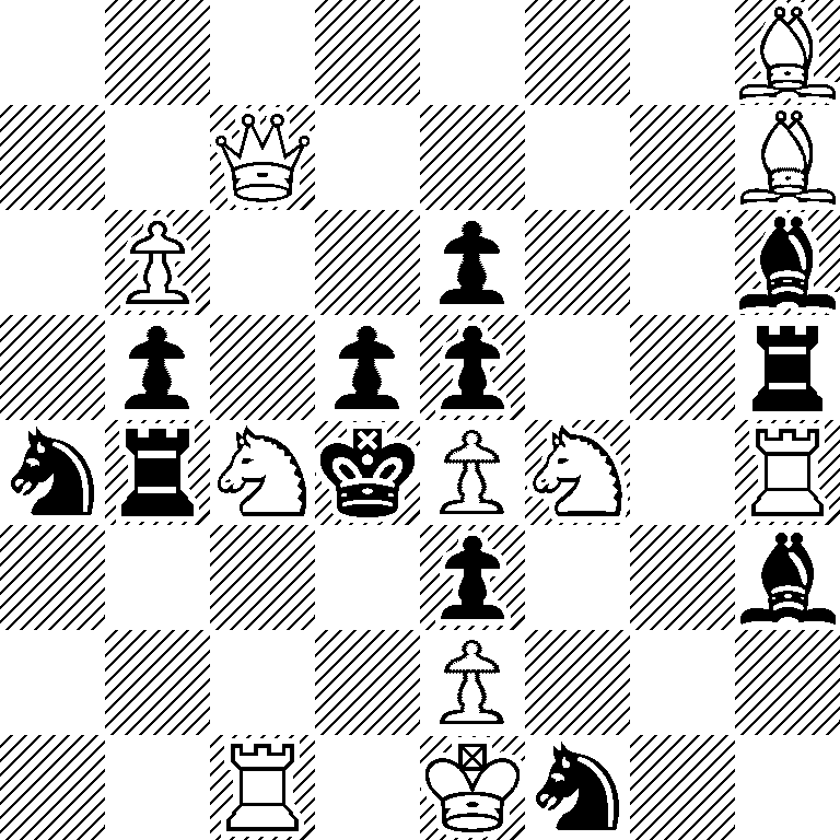 7B/2Q4B/1P2p2b/1p1pp2r/nrNkPN1R/4p2b/4P3/2R1Kn2