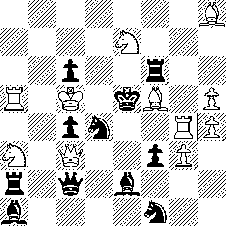 7B/4N3/2p2r2/R1K1kB1P/2pn2RP/N1Q2pP1/r1q1b3/b4n2