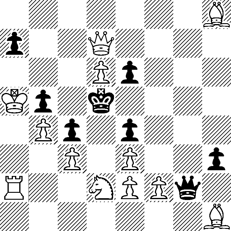 7B/p2Q4/3Pp3/Kp1k4/1Pp1p3/2P1P2p/R2NPPq1/7B