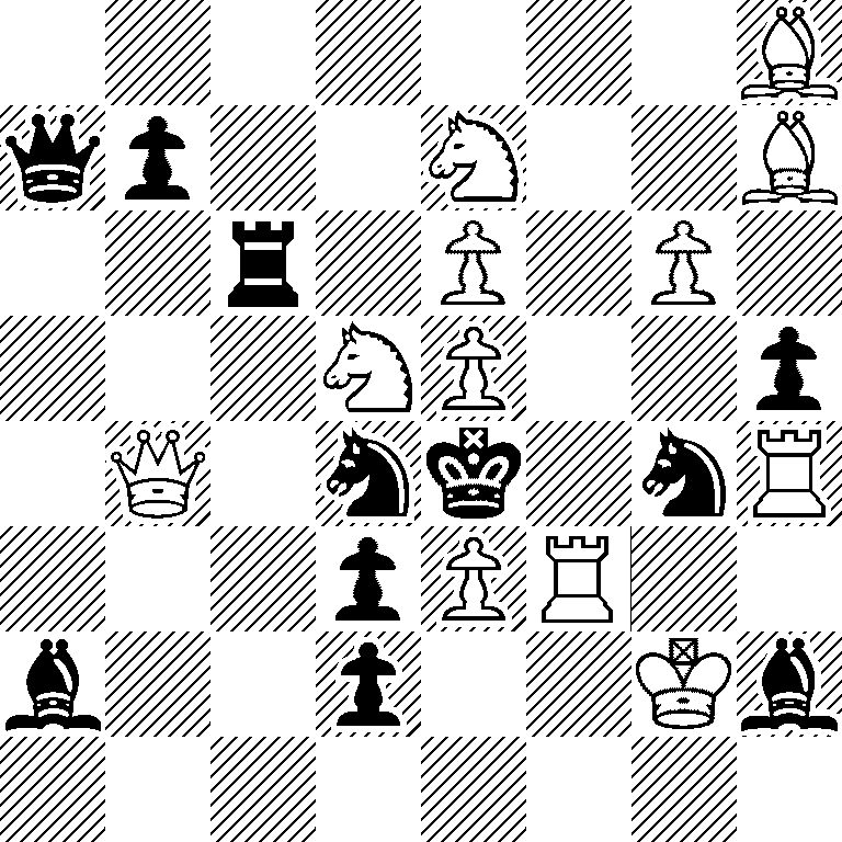 7B/qp2N2B/2r1P1P1/3NP2p/1Q1nk1nR/3pPR2/b2p2Kb/8
