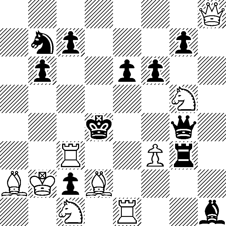 7Q/1np3p1/1p2pp2/6N1/3k2q1/2R2Pr1/BKpB4/2N1R2b