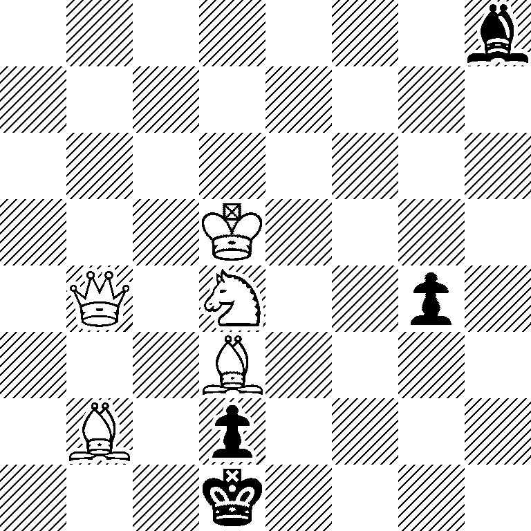 7b/8/8/3K4/1Q1N2p1/3B4/1B1p4/3k4