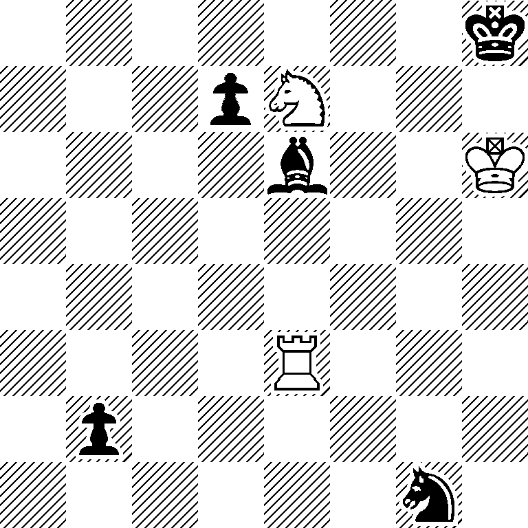 7k/3pN3/4b2K/8/8/4R3/1p6/6n1