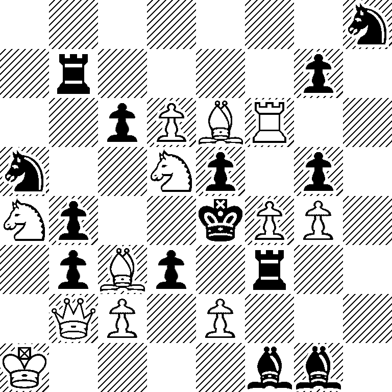 7n/1r4p1/2pPBR2/n2Np1p1/Np2kPP1/1pBp1r2/1QP1P3/K4bb1