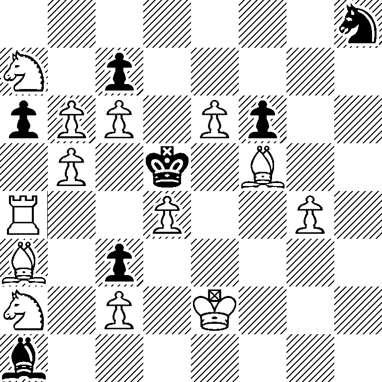 7n/N1p5/pPP1Pp2/1P1k1B2/R2P2P1/B1p5/N1P1K3/b7